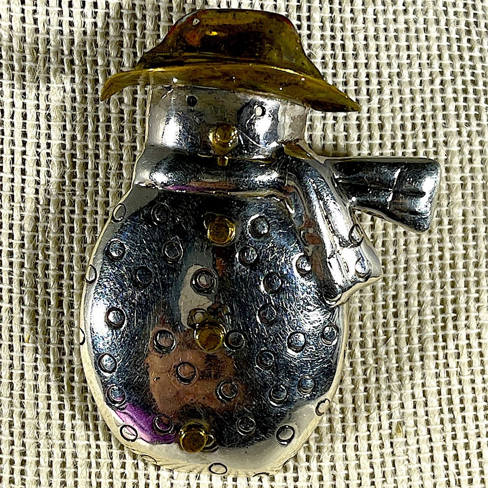 Amazing whimsical Sterling silver and brass snowman.
